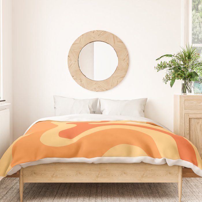 Retro Liquid Swirl Abstract Pattern Square in Tangerine Orange Yellow Tones Duvet Cover Gallery Image 3