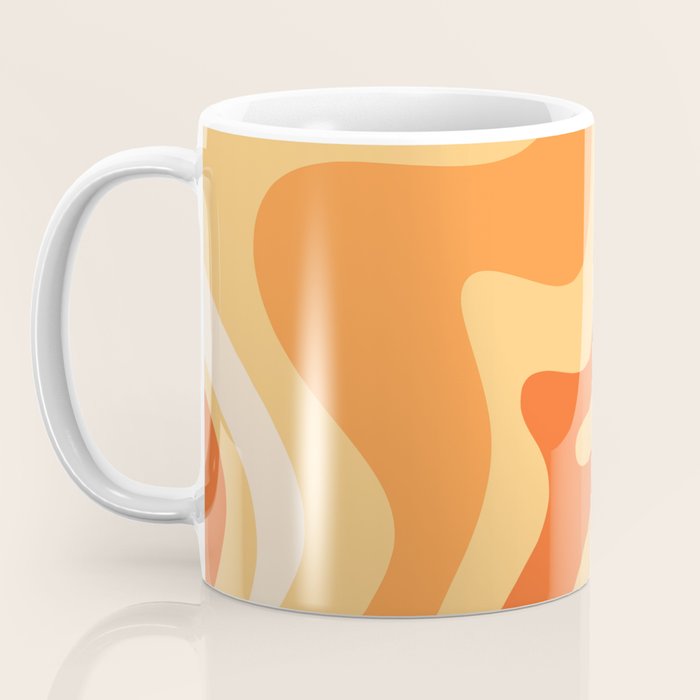 Retro Liquid Swirl Abstract Pattern Square in Tangerine Orange Yellow Tones Coffee Mug Gallery Image 3