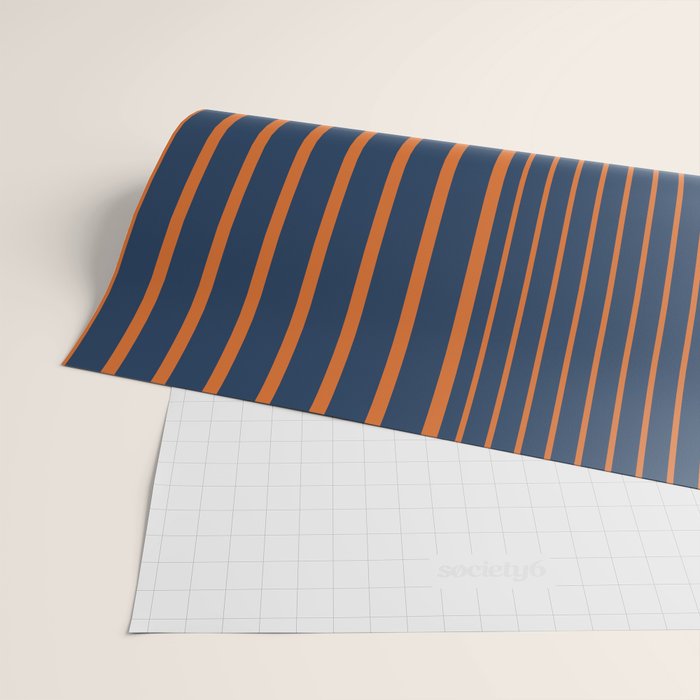 Stripes Pattern and Lines 8 in Navy Blue Orange Wrapping Paper Gallery Image 2