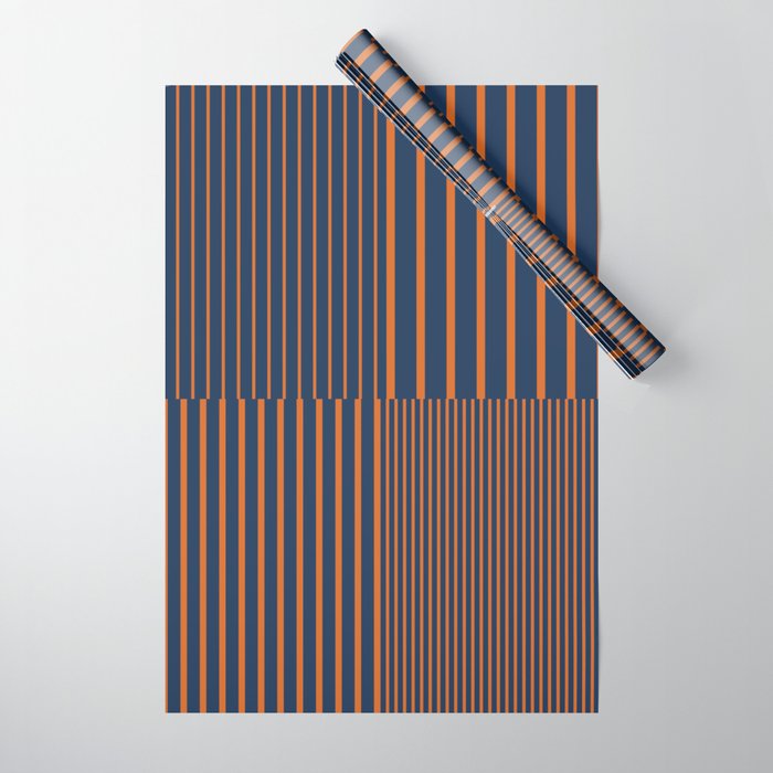 Stripes Pattern and Lines 8 in Navy Blue Orange Wrapping Paper Gallery Image 1
