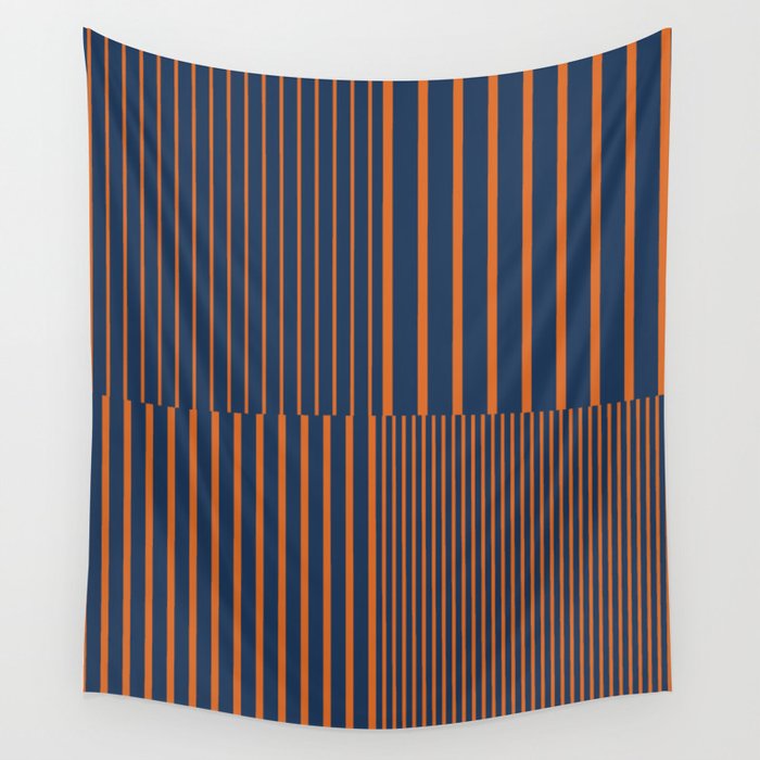 Stripes Pattern and Lines 8 in Navy Blue Orange Wall Tapestry Gallery Image 4