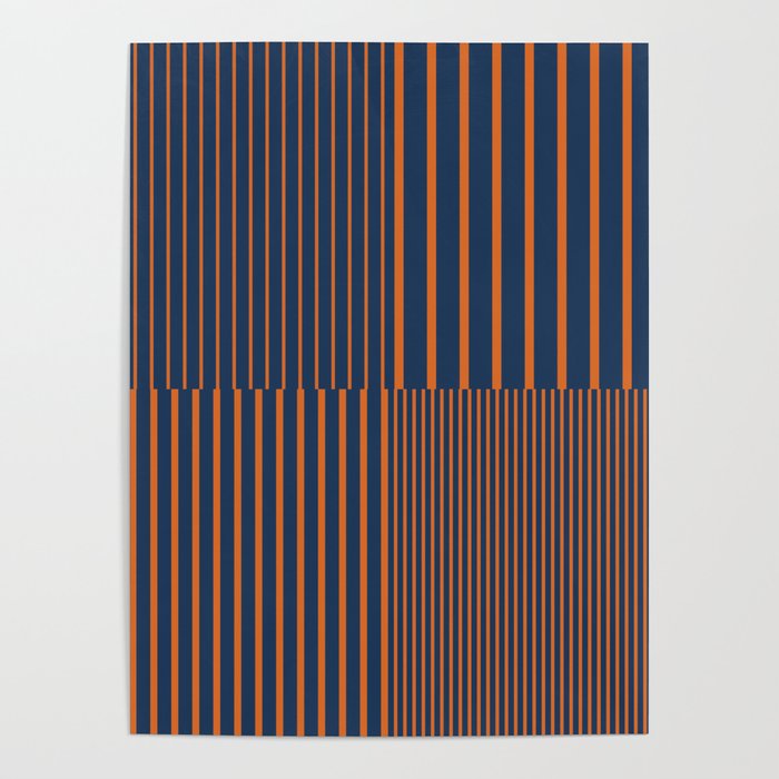 Stripes Pattern and Lines 8 in Navy Blue Orange Poster Gallery Image 1