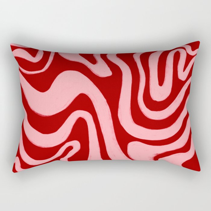 Retro 70s Pink Liquid Swirl on Dahlia Red Rectangular Pillow Gallery Image 2