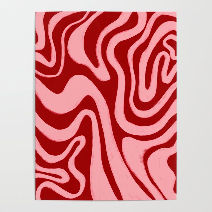 Retro 70s Pink Liquid Swirl on Dahlia Red Poster Gallery Image 1