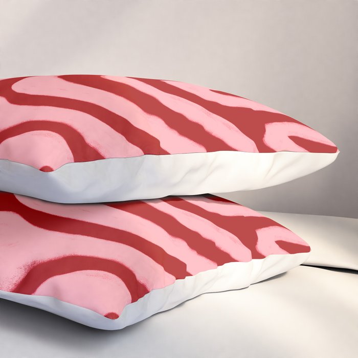 Retro 70s Pink Liquid Swirl on Dahlia Red Pillow Sham Gallery Image 3