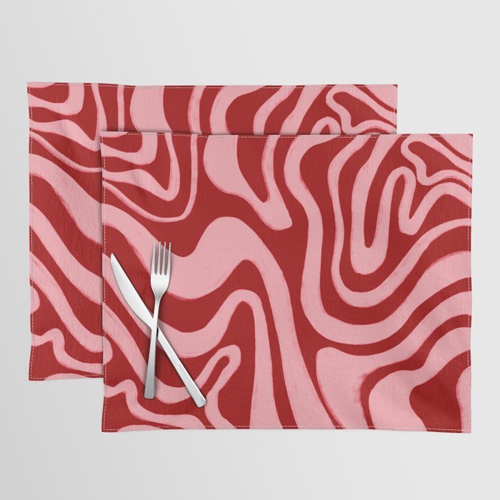 Retro 70s Pink Liquid Swirl on Dahlia Red Placemat Gallery Image 1