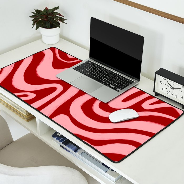 Retro 70s Pink Liquid Swirl on Dahlia Red Desk Mat Gallery Image 2