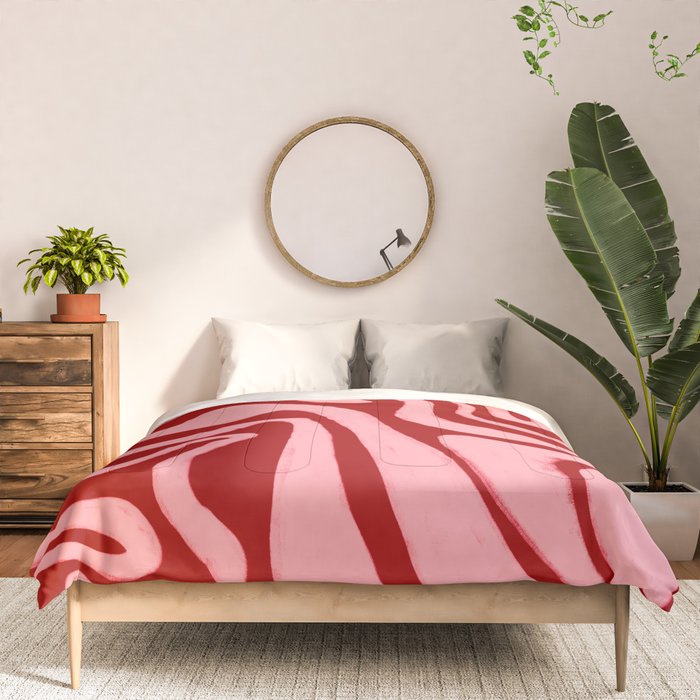 Retro 70s Pink Liquid Swirl on Dahlia Red Comforter Gallery Image 3