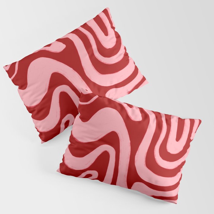 Retro 70s Pink Liquid Swirl on Dahlia Red Pillow Sham Gallery Image 3
