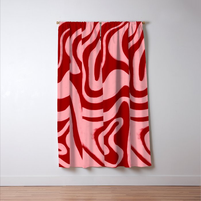 Retro 70s Pink Liquid Swirl on Dahlia Red Window Curtain Gallery Image 3