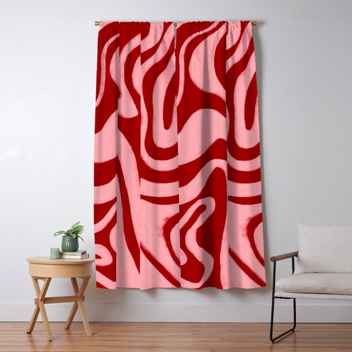 Retro 70s Pink Liquid Swirl on Dahlia Red Window Curtain Gallery Image 5