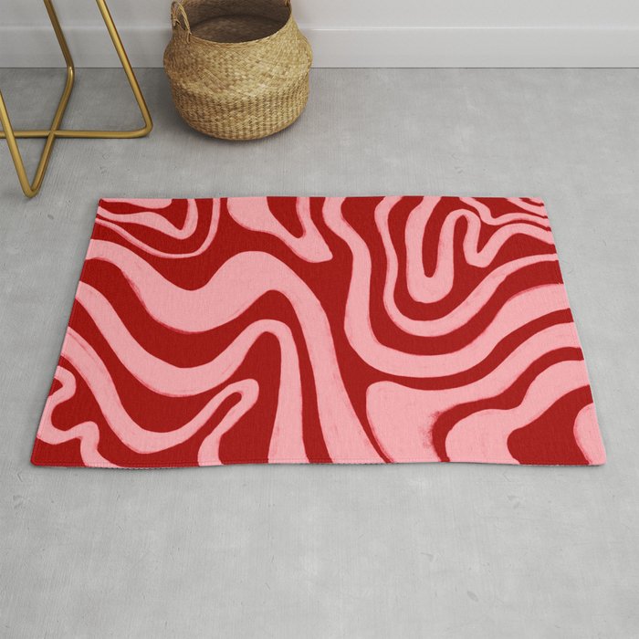 Retro 70s Pink Liquid Swirl on Dahlia Red Rug Gallery Image 1