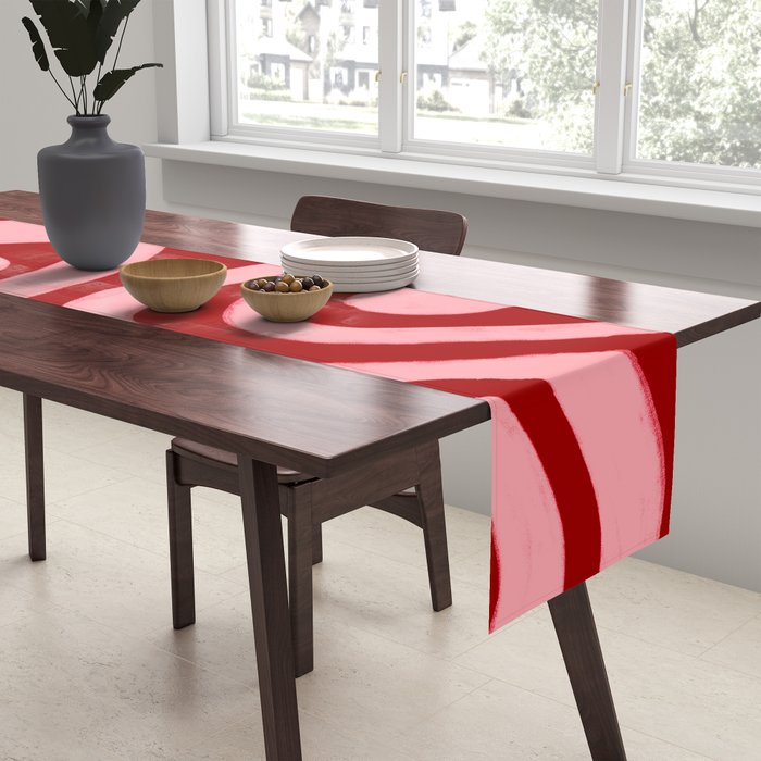 Retro 70s Pink Liquid Swirl on Dahlia Red Table Runner Gallery Image 2