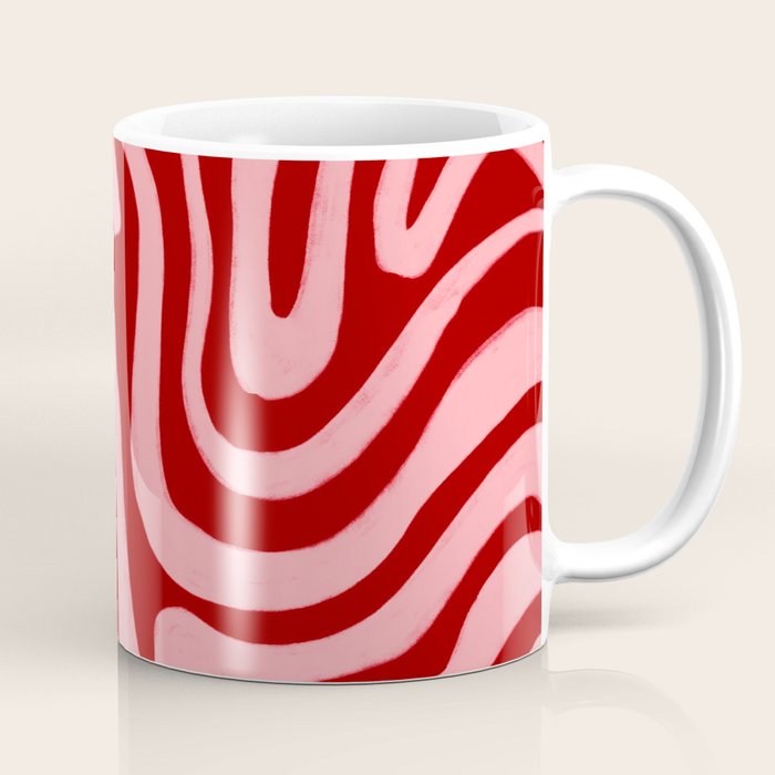 Retro 70s Pink Liquid Swirl on Dahlia Red Coffee Mug Gallery Image 1