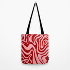 Retro 70s Pink Liquid Swirl on Dahlia Red Tote Bag Gallery Image 2
