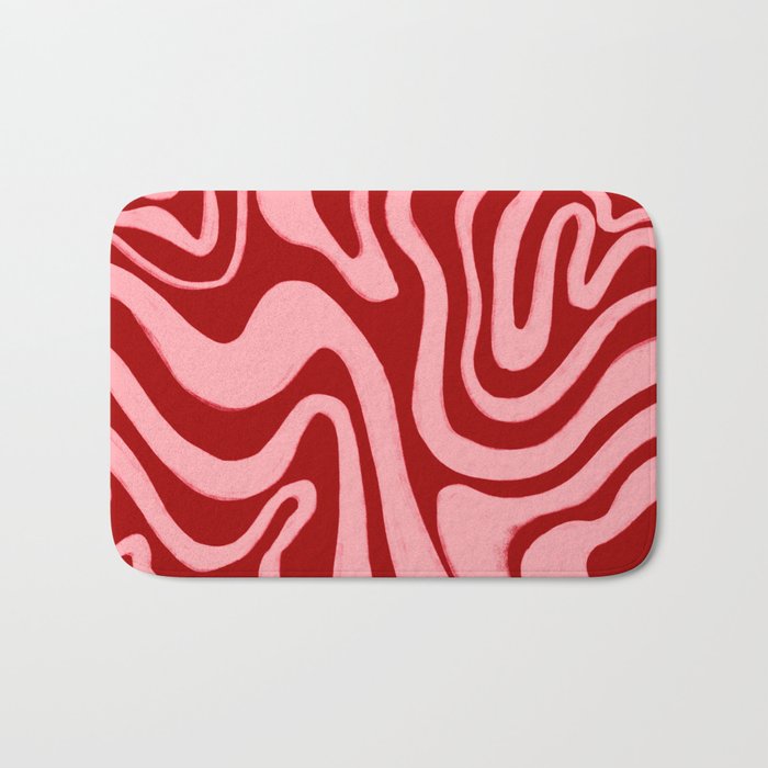 Retro 70s Pink Liquid Swirl on Dahlia Red Bath Mat Gallery Image 1