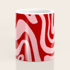 Retro 70s Pink Liquid Swirl on Dahlia Red Coffee Mug Gallery Image 4