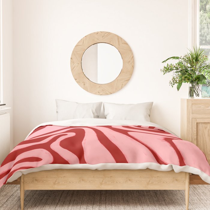 Retro 70s Pink Liquid Swirl on Dahlia Red Duvet Cover Gallery Image 3
