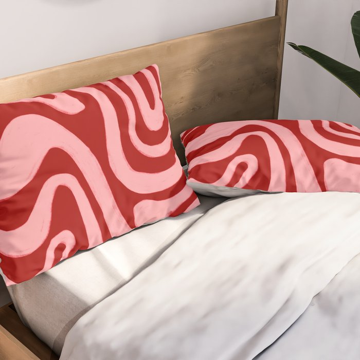 Retro 70s Pink Liquid Swirl on Dahlia Red Pillow Sham Gallery Image 2