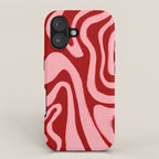 Retro 70s Pink Liquid Swirl on Dahlia Red iPhone Case Gallery Image 1