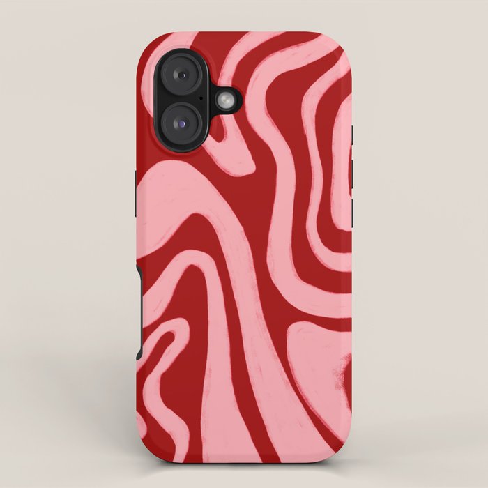 Retro 70s Pink Liquid Swirl on Dahlia Red iPhone Case Gallery Image 1