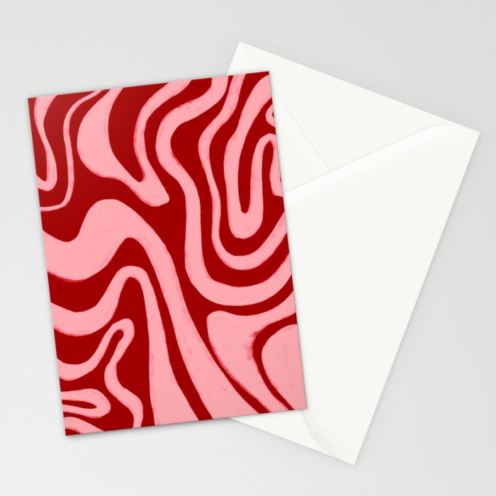 Retro 70s Pink Liquid Swirl on Dahlia Red Stationery Card Gallery Image 2