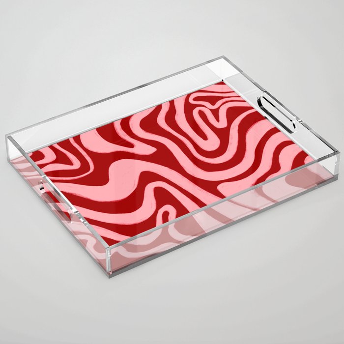 Retro 70s Pink Liquid Swirl on Dahlia Red Acrylic Tray Gallery Image 1