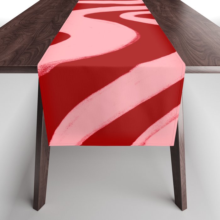 Retro 70s Pink Liquid Swirl on Dahlia Red Table Runner Gallery Image 1