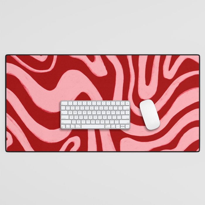 Retro 70s Pink Liquid Swirl on Dahlia Red Desk Mat Gallery Image 1