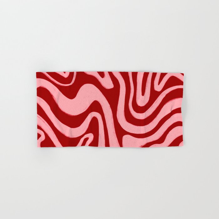 Retro 70s Pink Liquid Swirl on Dahlia Red Bath Towel Gallery Image 1