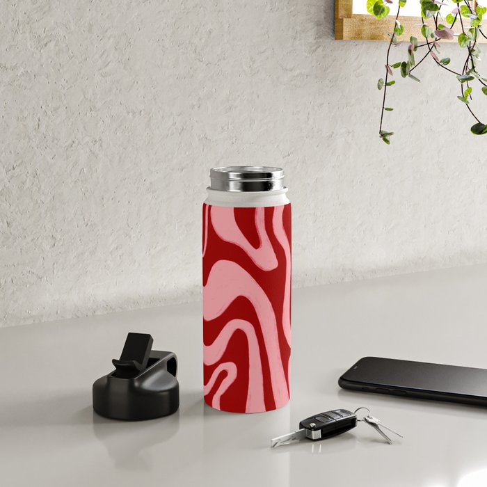 Retro 70s Pink Liquid Swirl on Dahlia Red Water Bottle Gallery Image 4