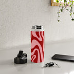 Retro 70s Pink Liquid Swirl on Dahlia Red Water Bottle Gallery Image 4