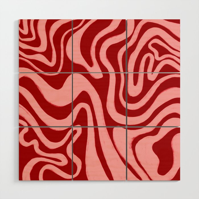 Retro 70s Pink Liquid Swirl on Dahlia Red Wood Wall Art Gallery Image 1