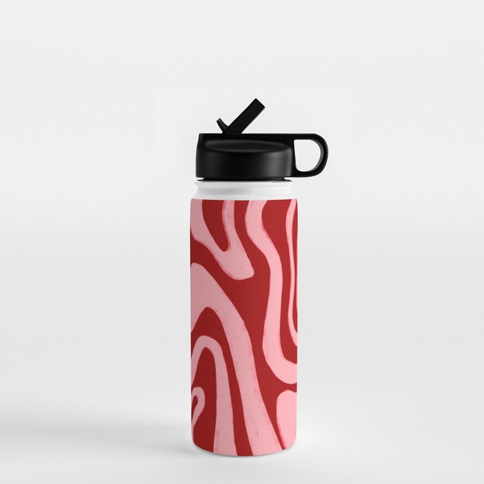 Retro 70s Pink Liquid Swirl on Dahlia Red Water Bottle Gallery Image 1