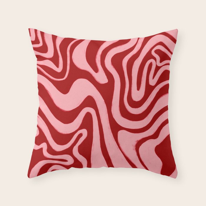 Retro 70s Pink Liquid Swirl on Dahlia Red Throw Pillow Gallery Image 6