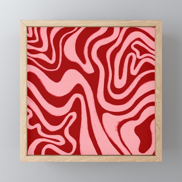 Retro 70s Pink Liquid Swirl on Dahlia Red Mini Art Print Gallery Image 1