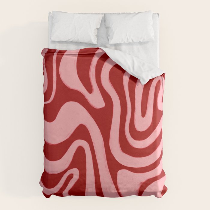 Retro 70s Pink Liquid Swirl on Dahlia Red Duvet Cover Gallery Image 1