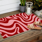 Retro 70s Pink Liquid Swirl on Dahlia Red Outdoor Rug Gallery Image 2