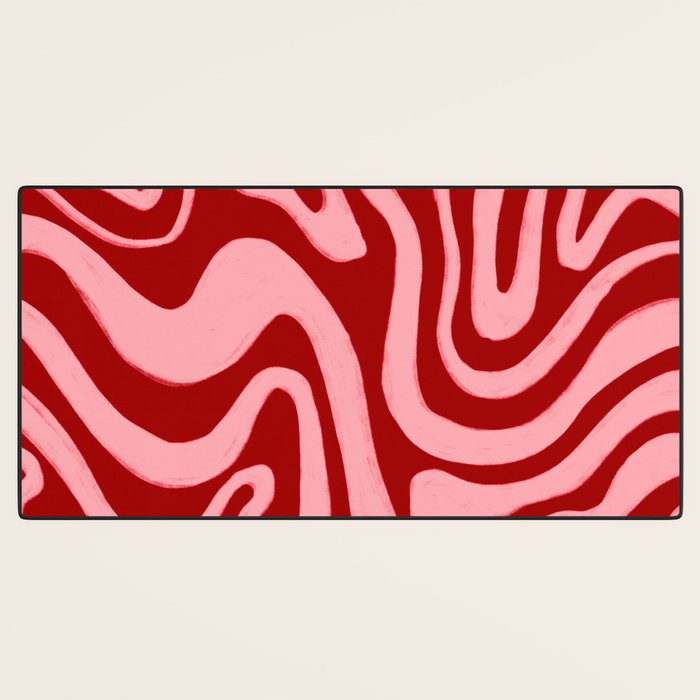Retro 70s Pink Liquid Swirl on Dahlia Red Desk Mat Gallery Image 3