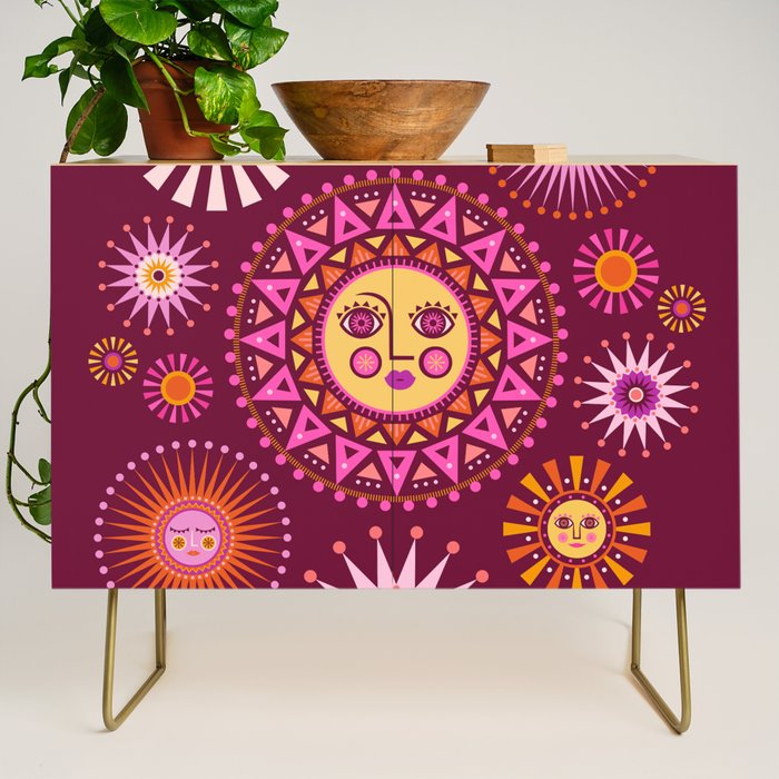 Retro Sun Faces - Pink and Magenta Credenza Gallery Image 1