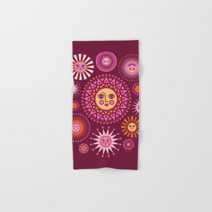 Retro Sun Faces - Pink and Magenta Bath Towel Gallery Image 1