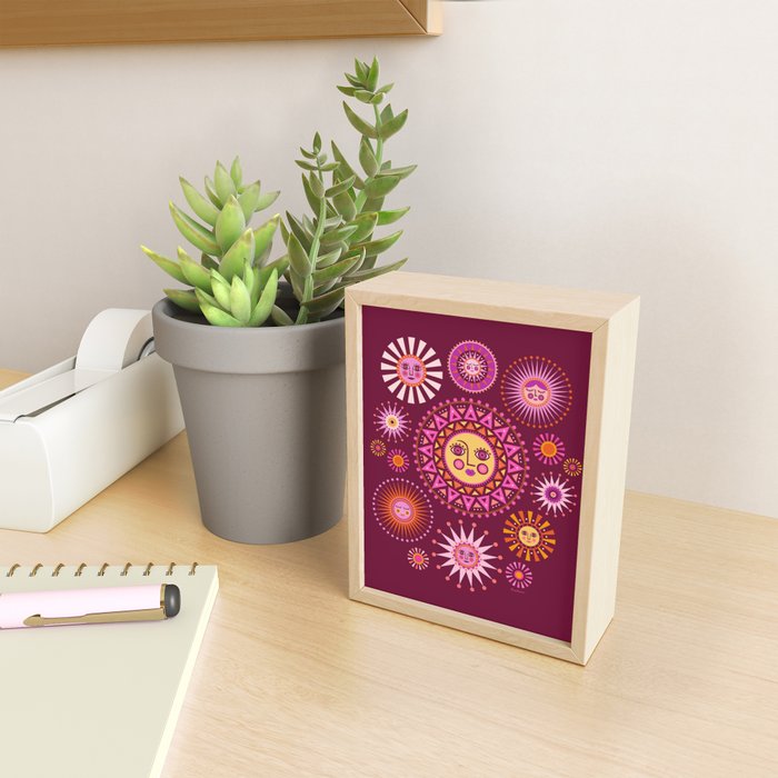 Retro Sun Faces - Pink and Magenta Mini Art Print Gallery Image 2