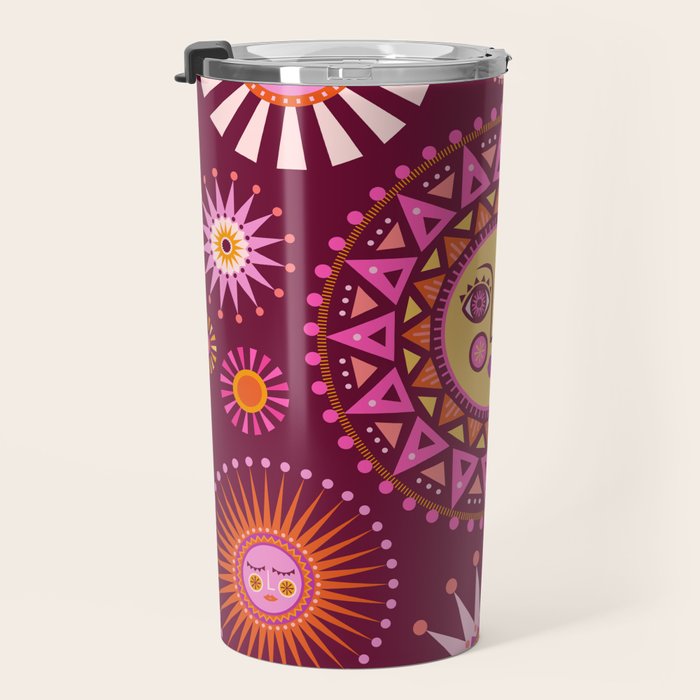 Retro Sun Faces - Pink and Magenta Travel Mug Gallery Image 3