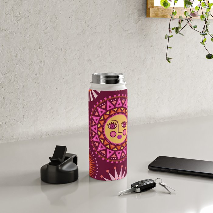 Retro Sun Faces - Pink and Magenta Water Bottle Gallery Image 4