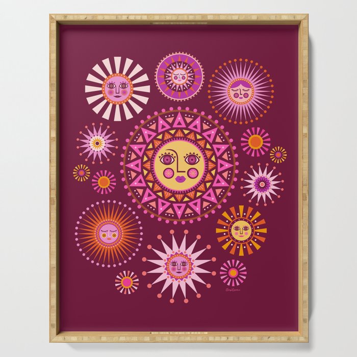 Retro Sun Faces - Pink and Magenta Serving Tray Gallery Image 1