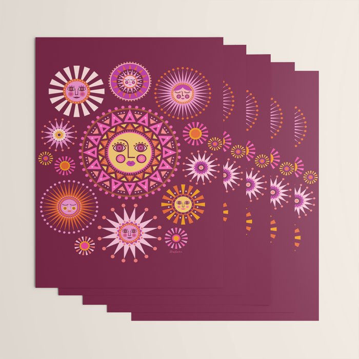 Retro Sun Faces - Pink and Magenta Wrapping Paper Gallery Image 3