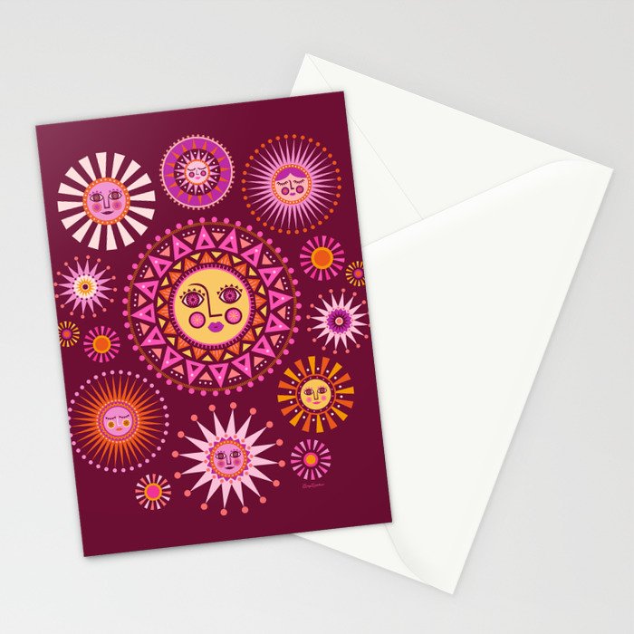 Retro Sun Faces - Pink and Magenta Stationery Card Gallery Image 2