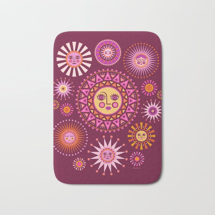 Retro Sun Faces - Pink and Magenta Bath Mat Gallery Image 1