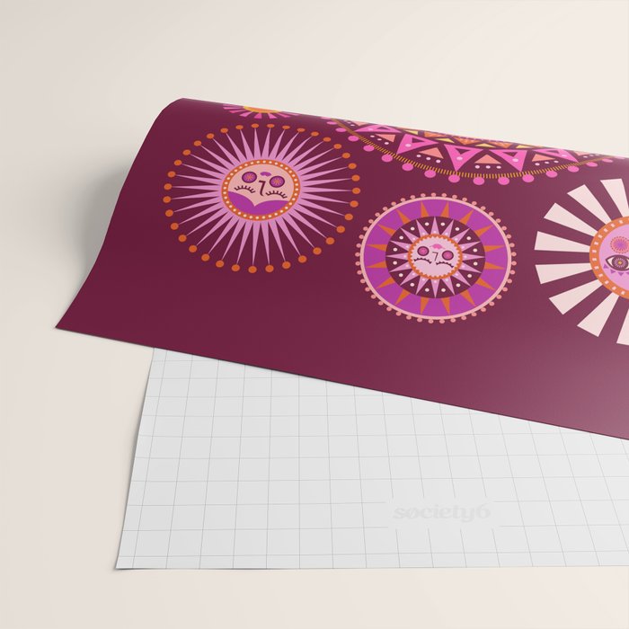Retro Sun Faces - Pink and Magenta Wrapping Paper Gallery Image 2