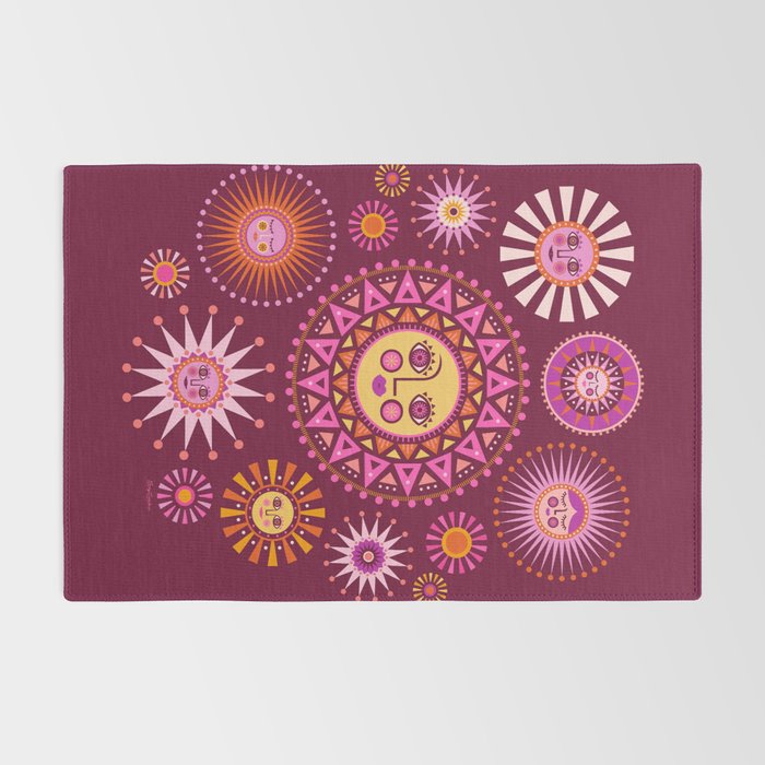 Retro Sun Faces - Pink and Magenta Rug Gallery Image 2